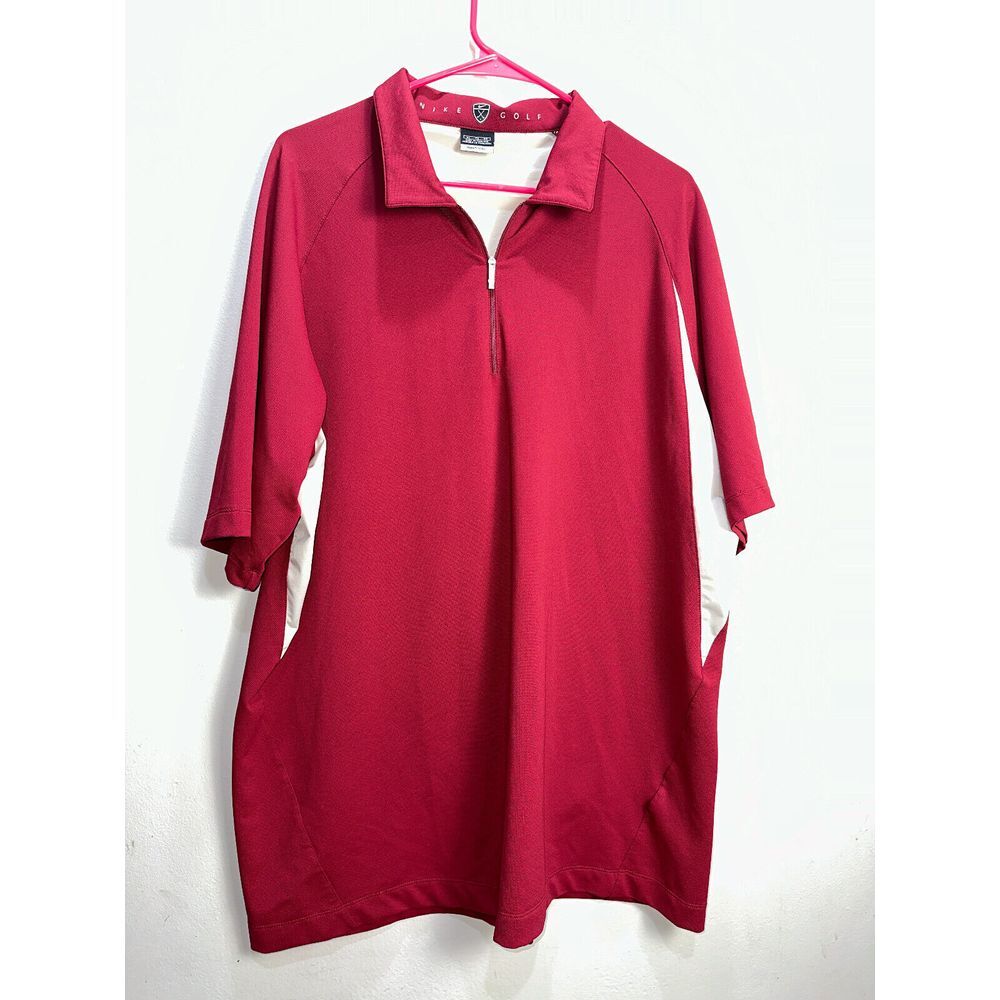 Nike Golf Polo Shirt Mens XL Red Sports Microfiber Outdoor Zip Dri-Fit Polyester
